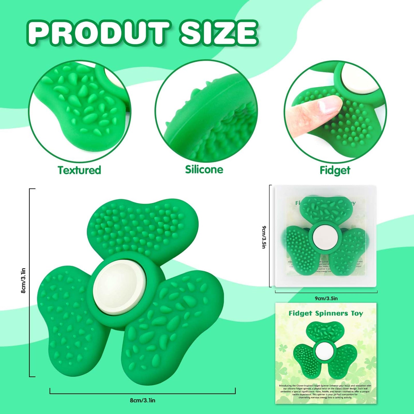 QETRABONE St. Patrick's Day Fidget Toy - Green Silicone Trefoil Spinner for Kids & Adults, Anxiety Relief Desk Toy