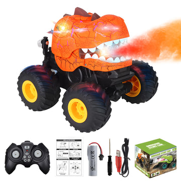 Dinosaur Remote Control Car, 360 Rotating RC Stunt Car Monster Truck Toys with Spray, Light & Sound, 2.4GHz All Terrain RC Cars