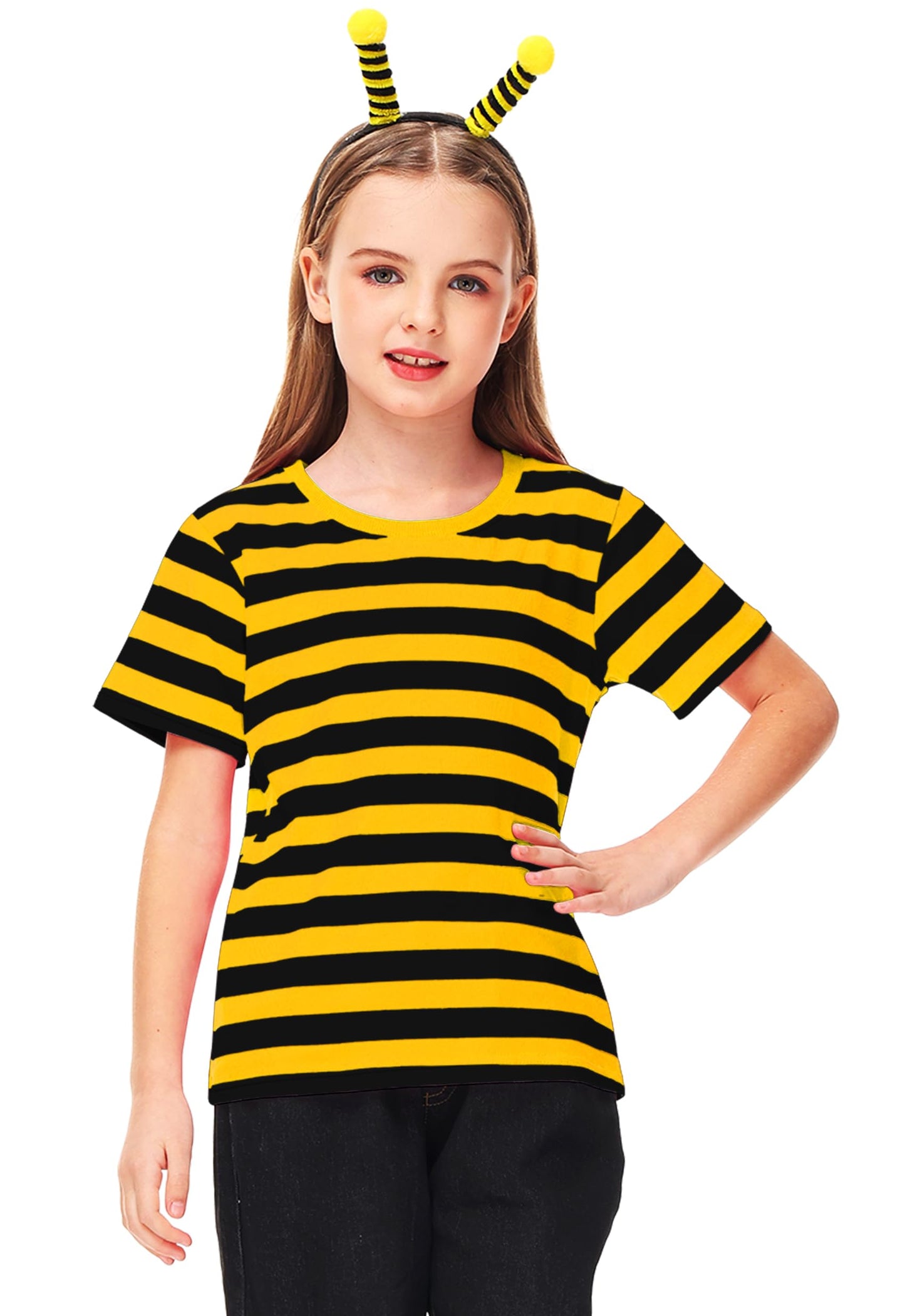 Boys Black Yellow Striped Shirt Girls Bee Costume Kids Summer Short Sleeve Casual Tee Top 13-14 Years