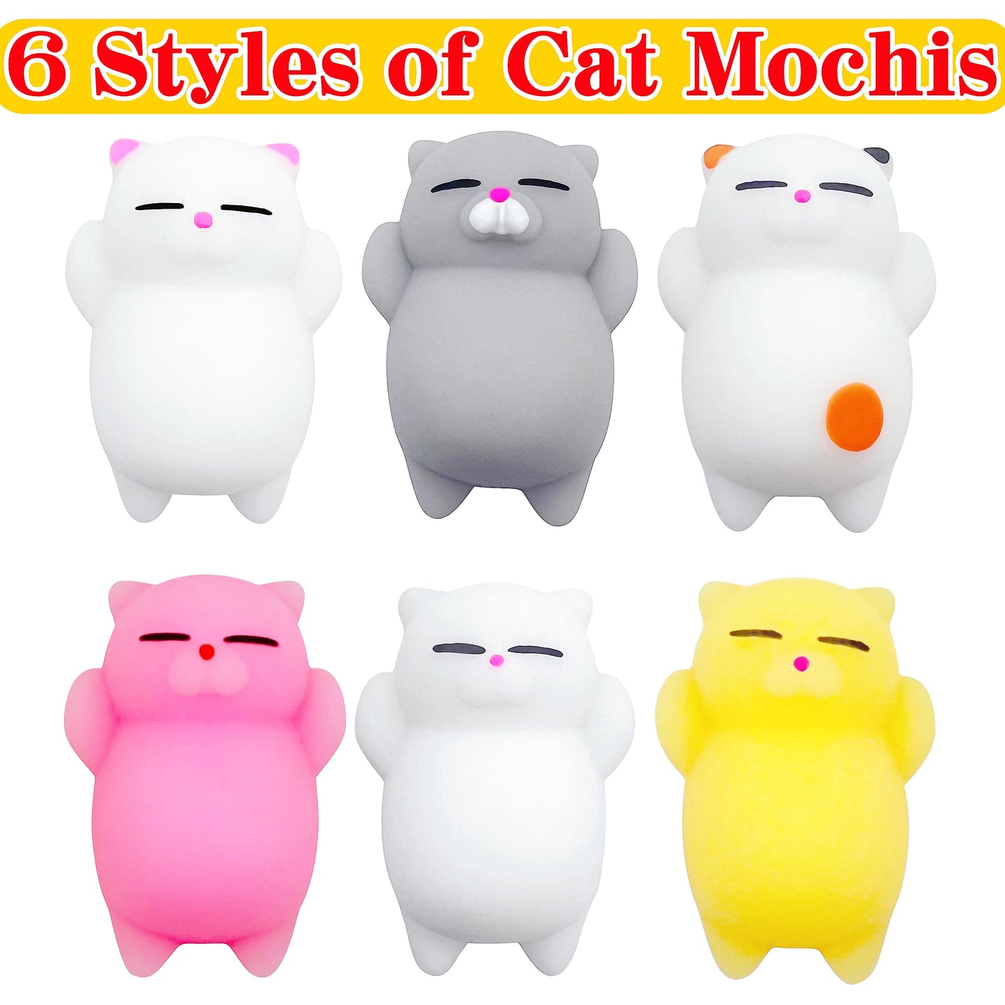 6 Pcs Cat Mochi Squishy Toys For Kids Party Favors, Animals Kawaii Squishies, Sensory Mini Mochi Toys For Kids, Fidget Bulk Toys