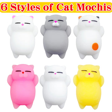 6 Pcs Cat Mochi Squishy Toys For Kids Party Favors, Animals Kawaii Squishies, Sensory Mini Mochi Toys For Kids, Fidget Bulk Toys