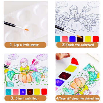 Junqiu Watercolor Coloring Books For Kids Ages 4-8, Pocket Watercolor Painting Book For Toddlers, Arts And Crafts Kit Easter Basket Stuffers For Girls Boys