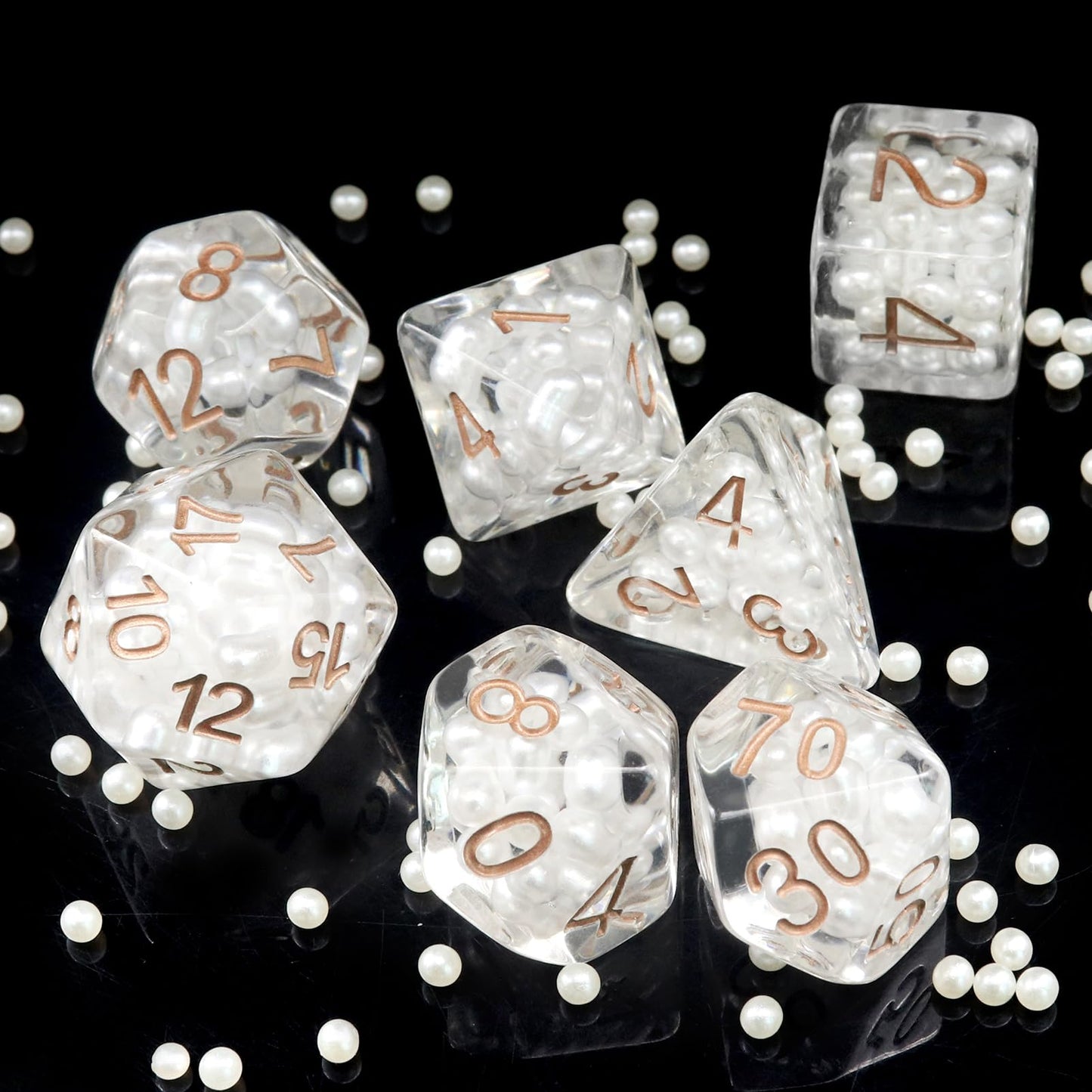 Haxtec Resin DND Dice Set 7PCS White Filled Resin Dice Pearl Polyhedral D&D Dice for Roleplaying Dice Games Compatible with Dung