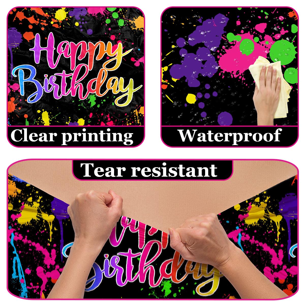 Pymurod 3Pcs Glow Party Table Covers Decorations Tablecloth Neon Table Cloths For Birthday Party Black Light Tablecloth Glow In