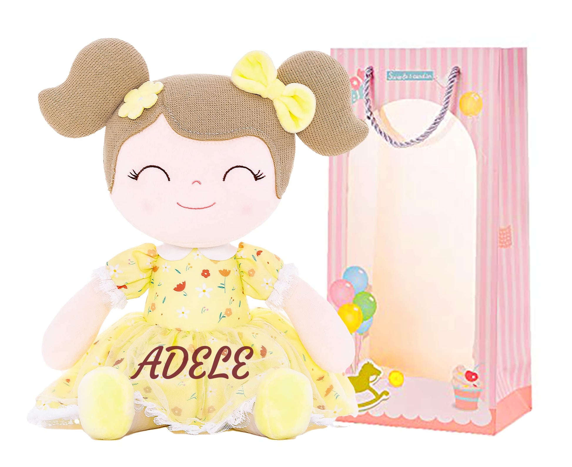 Gloveleya Personalized Doll With Your Name - Cute Floral Yellow Custom Soft Plush Doll For Girls Plush Doll Customized Gifts - Muñecas De Trapo Personalizadas Para Niñas