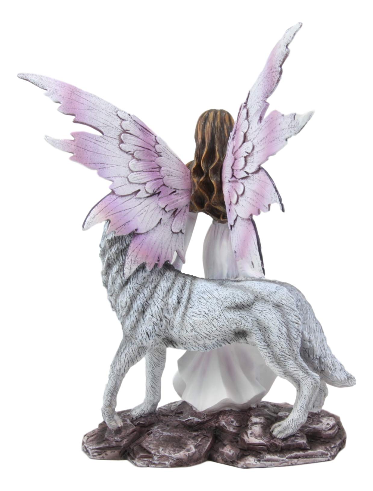 Ebros Purple Winged Fairy Diana With Alpha Snow Direwolf Wolf Statue 10' Tall Fantasy Garden Nymph Fae Pixie Wolves Fairies Figurine Fantasy Decor