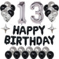 Naninuneno 13Th Black Silver Birthday Party Decorations For Boys Girls, Happy 13 Birthday Party Supplies With Black Happy Birthd