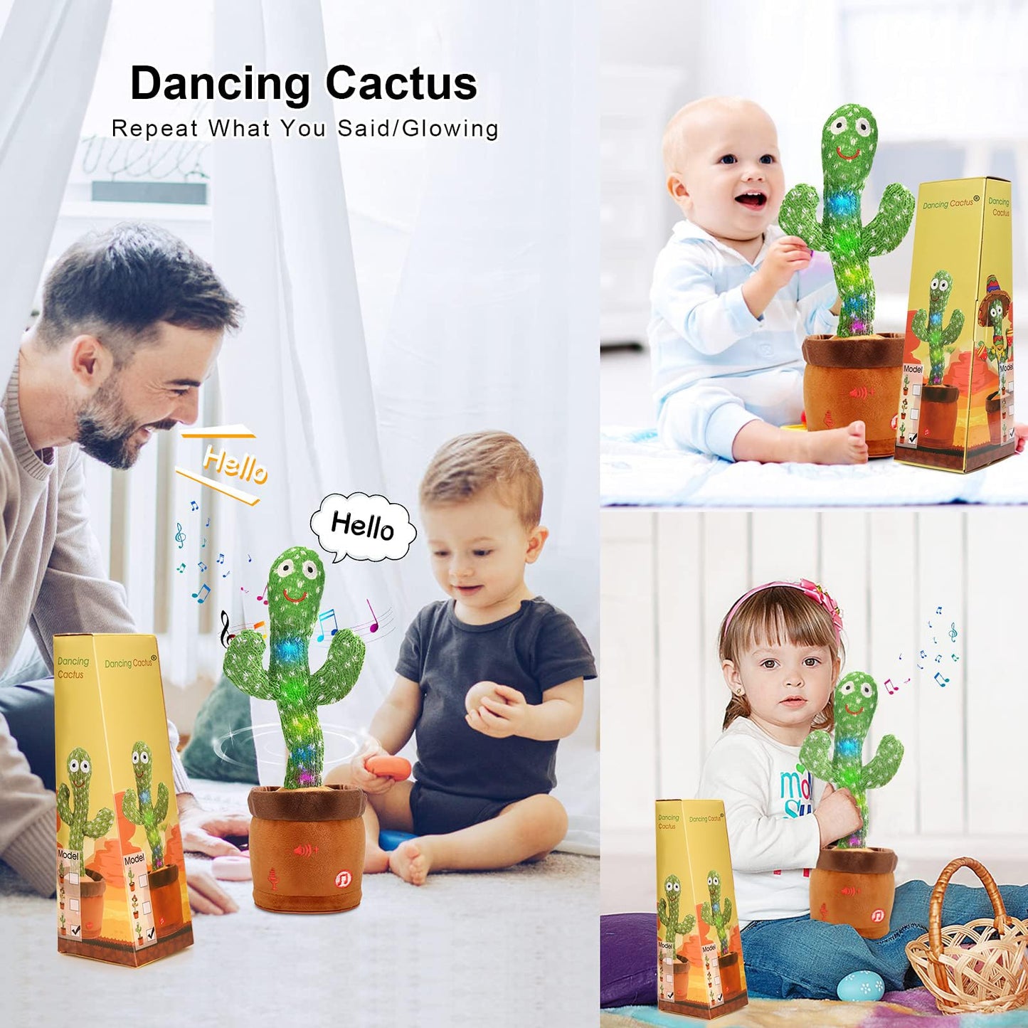 Emoin Dancing Talking Cactus Toy for Baby Boys Girls Gifts Dancing Cactus Singing Mimicking Recording Repeating What You Say Baby Toys