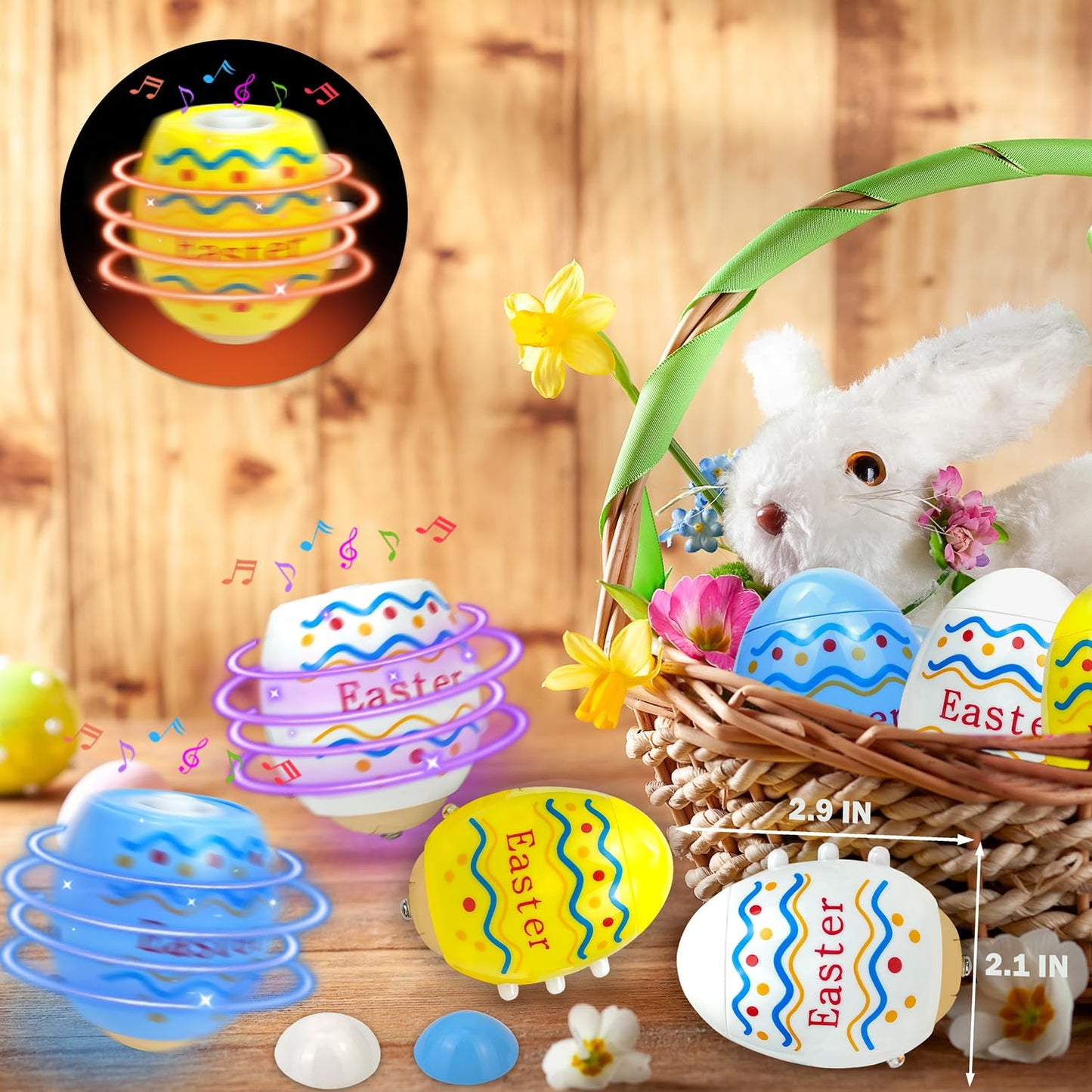 Easter Egg Toys Gifts for Toddlers 3 Pack, Light up spinning Top with Music, Easter Basket Stuffers Fillers Party Favors for Kid