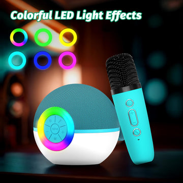 Goopow Mini Karaoke Machine Speaker For Kids Adults, Portable Bluetooth Microphone Song Toys With Led Light, Best Chritmas Birthday Festival Gift For 3 4 5 6 7 8+ Year Old Girls Boys (Green-2Mic)
