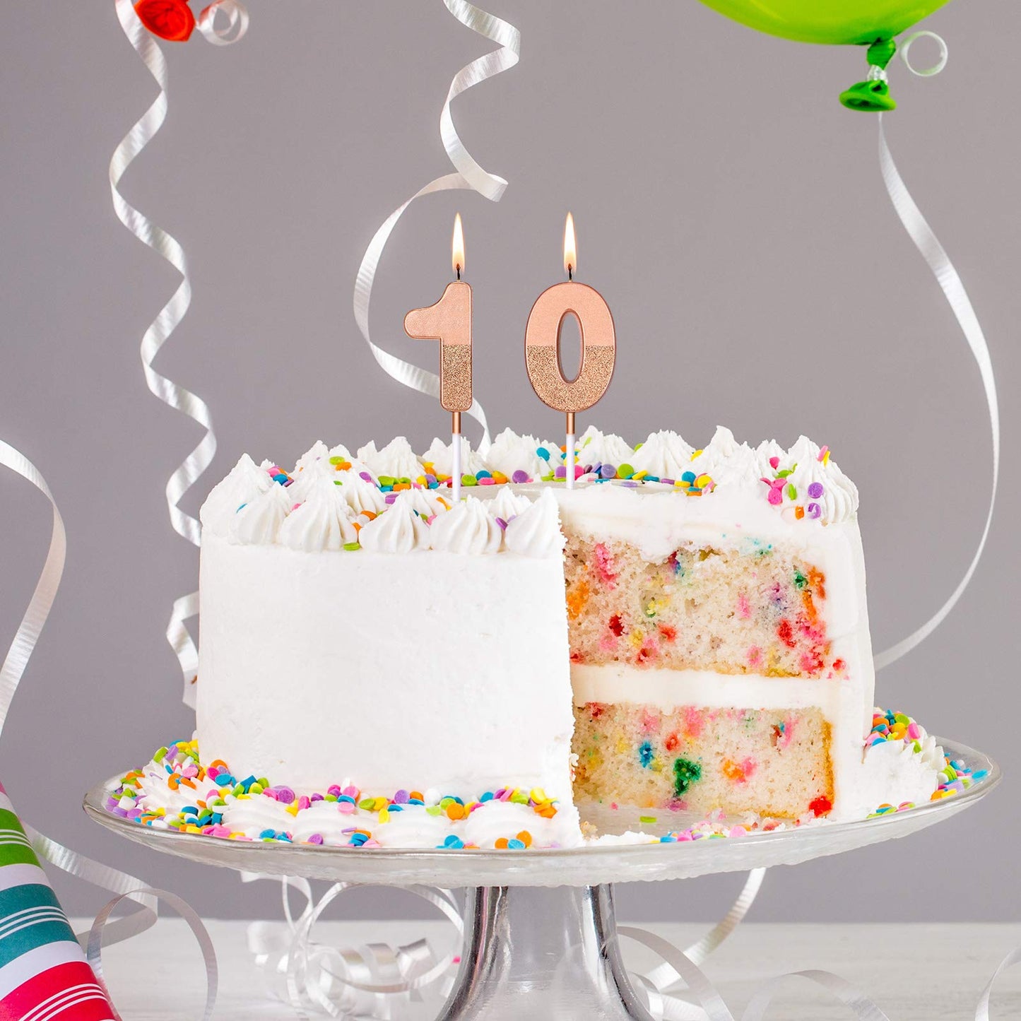 BBTO 10th Birthday Candles Glitter Cake Numeral Candles 10th Birthday Cake Topper Decoration for Birthday Wedding Anniversary Ce