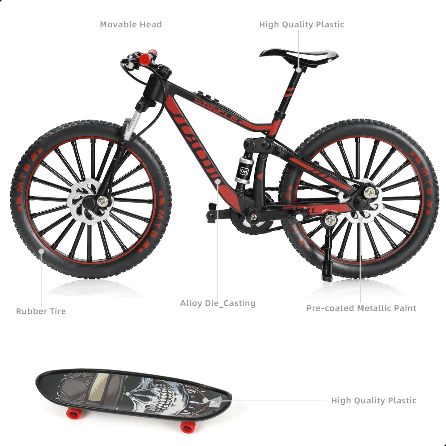 Risopen 1:8 Scale Die-Cast Alloy Mini Mountain Bike Bicycle Model Toy Finger BMX Gift Desktop Decoration Crafts for Cycling Lovers(Red)