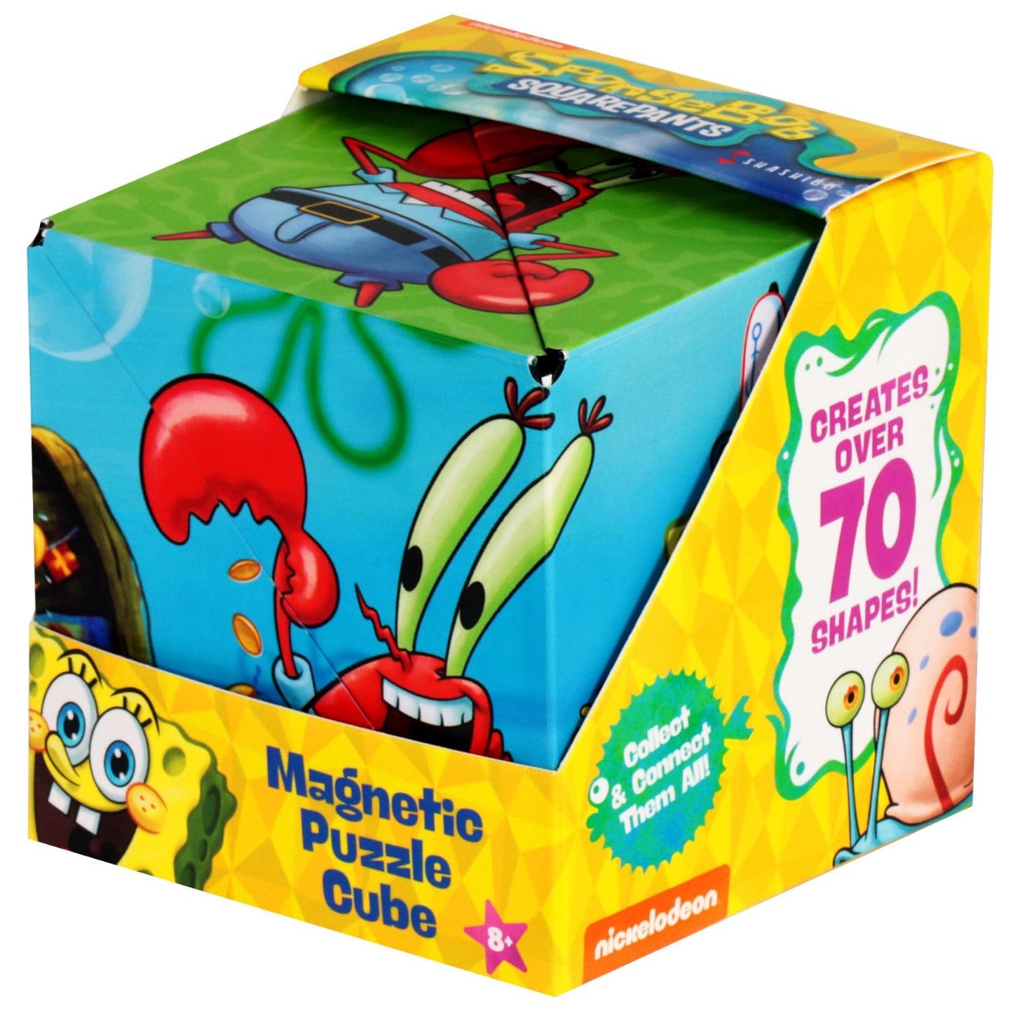 Shashibo Spongebob Shape Shifting Box - Magnetic Puzzle Cube, 36 Rare Earth Magnets, Krusty Krab Color, Transforms Into 70+ Shapes