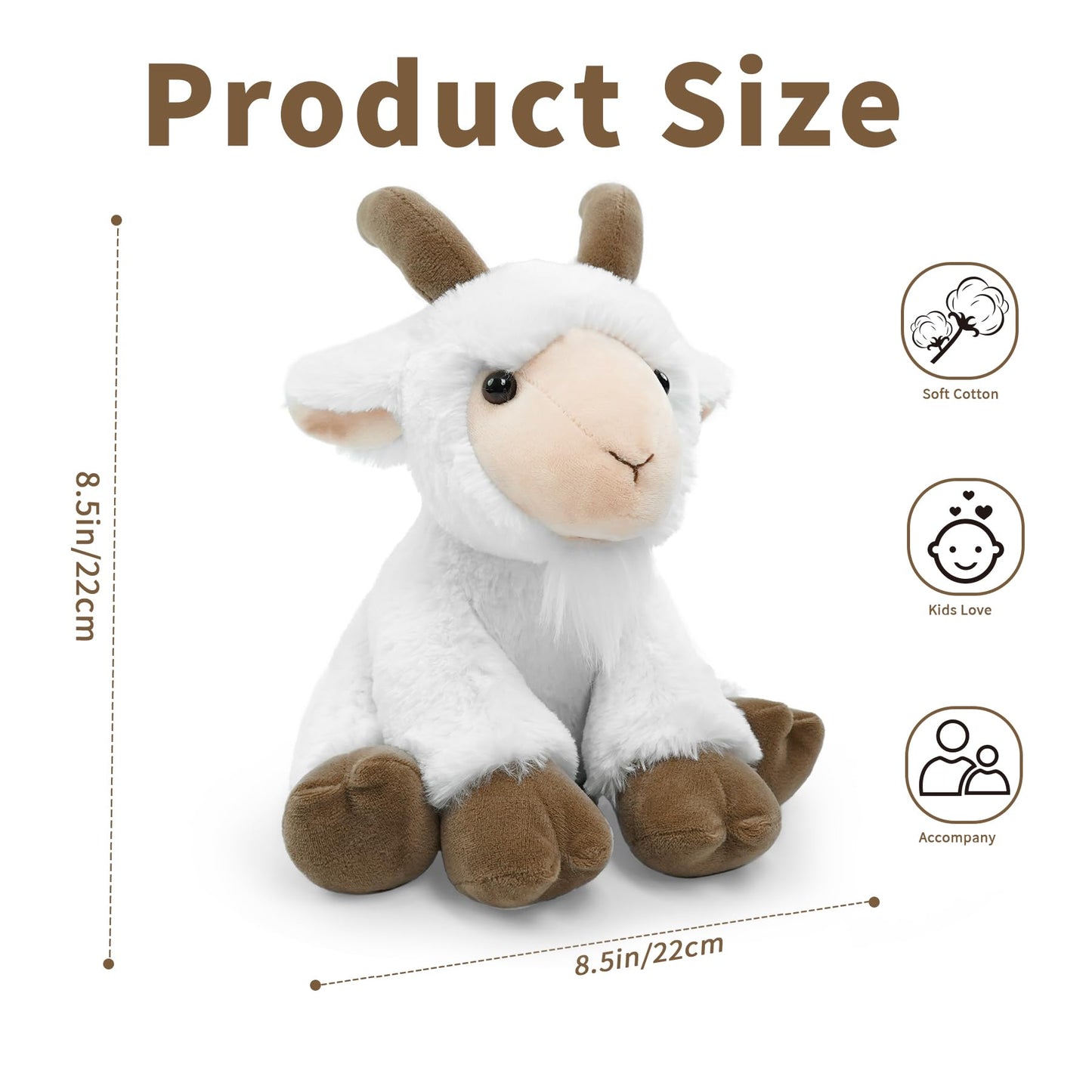 Stuffed Goat Sitting Toys Plush Animal  Realistic Animal Characters Stuffed Filled in Limbs 8.5 Inch Soft Huggable Gifts for Kids with Stuffed Animals Birthday Gift for Girls Boys