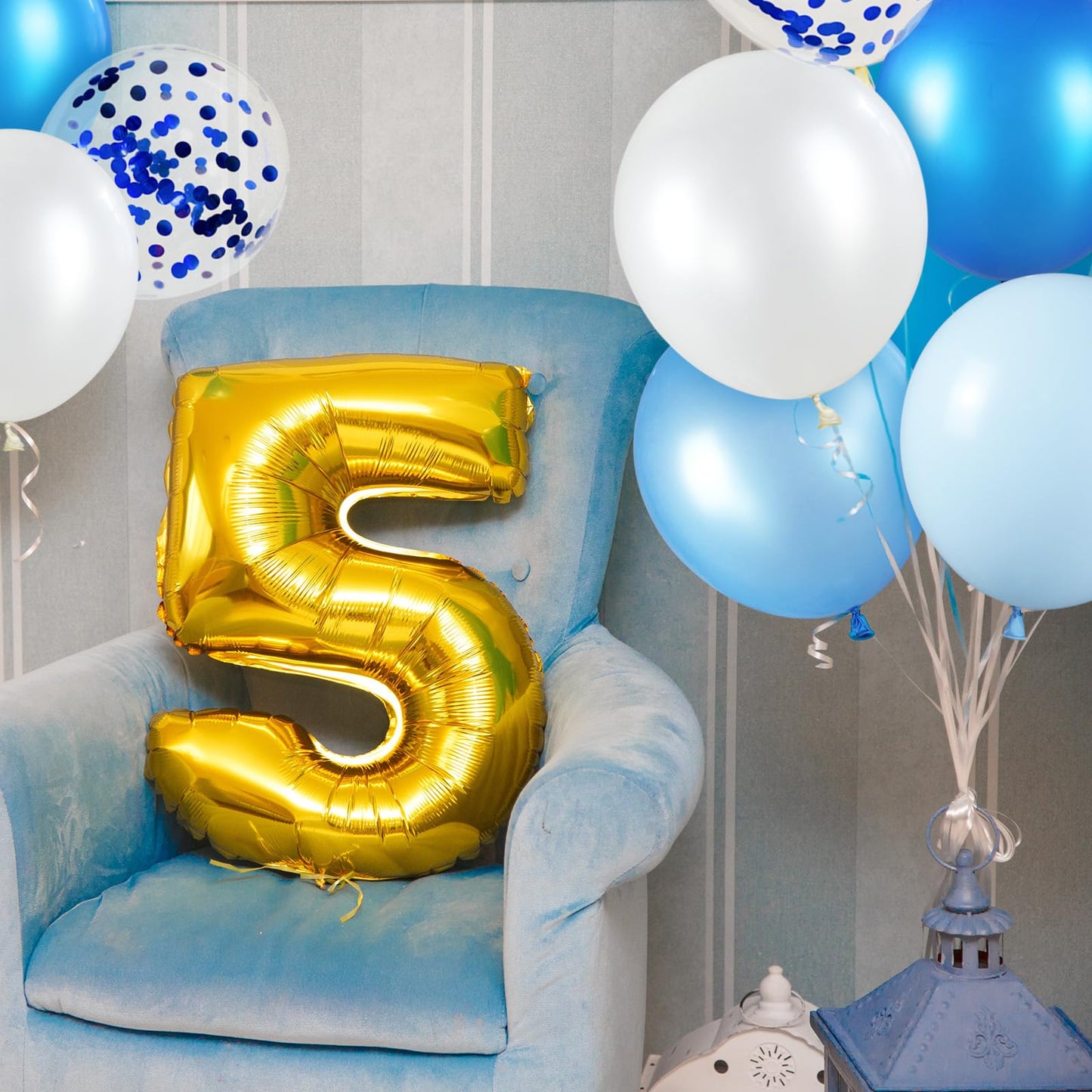 68Pcs Blue And White Balloons Kit 12 Inch, Blue Confetti Balloons Light Blue Baby Blue Pearl White Party Balloons With Ribbons F