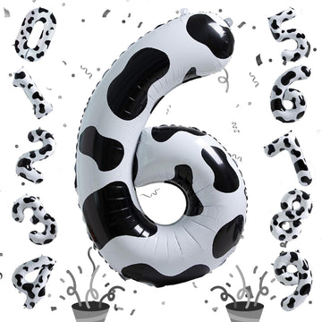 Giant Number Balloons 6, Cow Print Number 6 Balloons For Boys, 40 Inch Foil Helium Number Balloon For Girls 6Th Birtyday Party D