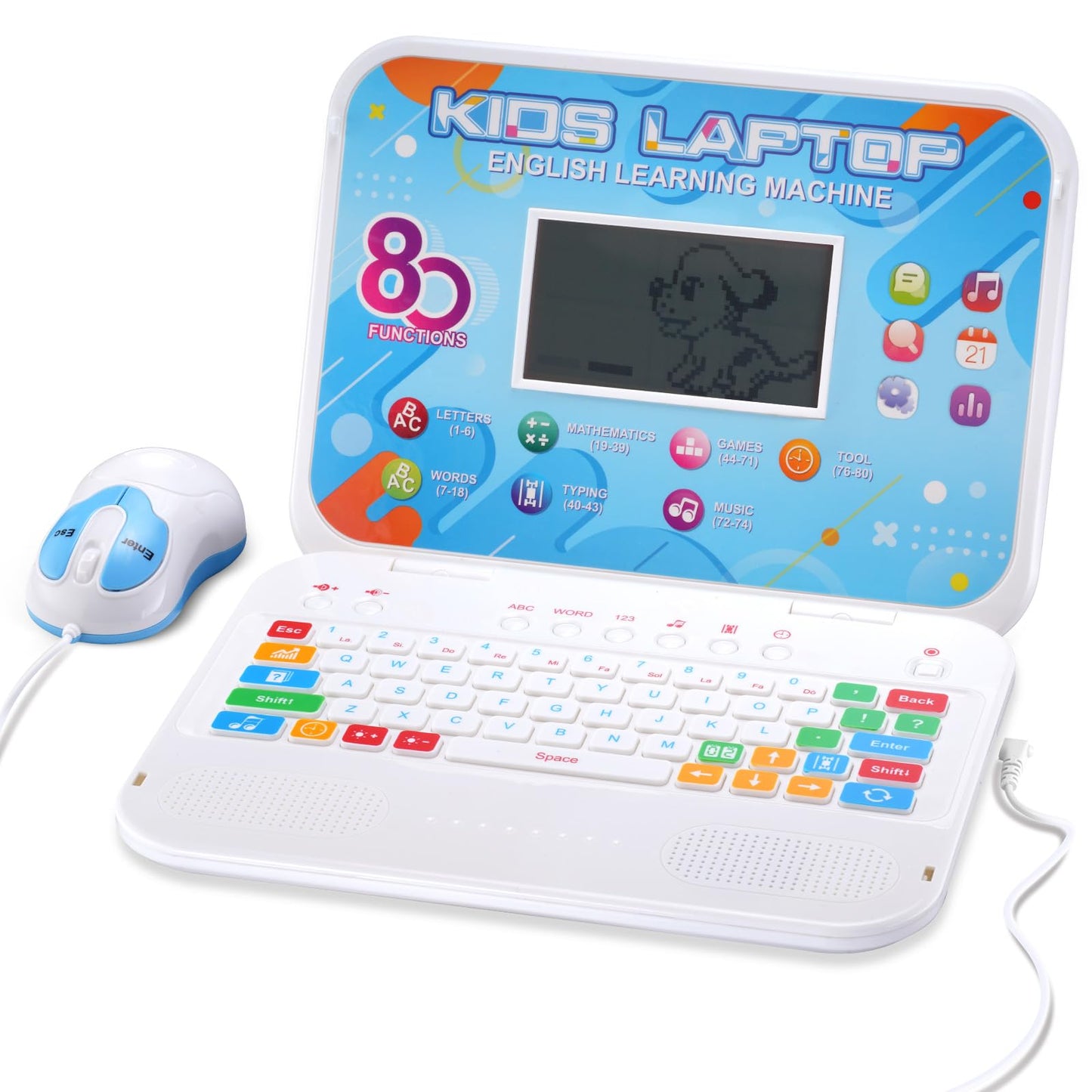 LESHITIAN Kids Laptop - 80 Learning Modes, Educational Computer for Ages 5+, White, Plastic