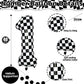 Checkered Number Balloon 1, Large Self Inflating Black And White Number 1 Balloon Decor, 40 Inch Helium Foil 1 Racing Balloons F