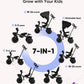 KRIDDO 7-in-1 Tricycle Stroller for Toddlers 18 Months to 5 Years, Adjustable Push Handle, Rotatable Seat, Cup Holder and Retrac