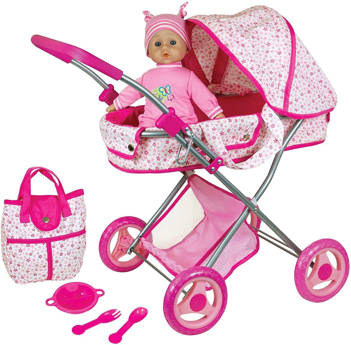 Lissi Deluxe Doll Pram with 13 Baby Doll, Also Includes Diaper Bag & Accessories, Nuturing and Role Play, For Ages 4 and up