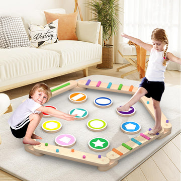 Haftkd Complete Indoor Play Set With Wooden Balance Beam - Balance Board, Wooden Activity Discs - Safe And Creative Active Play
