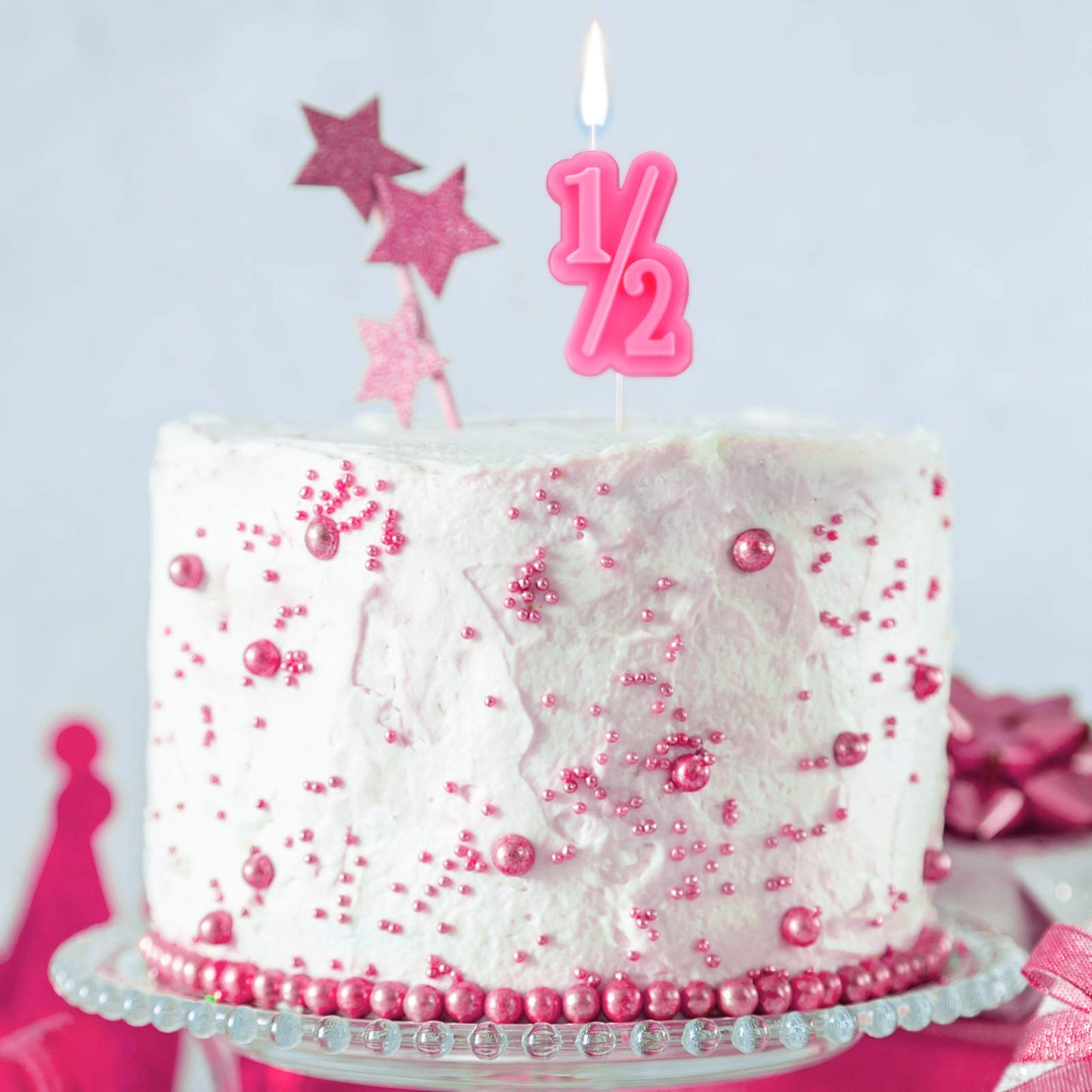 BBTO Half Birthday Candle - Pink Cake Topper, 2"x1.2"x0.4", Paraffin Wax for Baby's Half Year Celebration Decorations