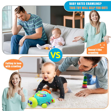 Vomii Musical Turtle Baby Toys 6 To 12 Months, Infant Crawling Tummy Time Development Toys, Light Up Music Toys For 7 8 9 10 11