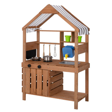 Oook Mud Kitchen For Kids Outdoor, Kids Kitchen Playset With Canopy, Gardening Tools, Chalkboard, Flower Pot, Cookingware, Remov