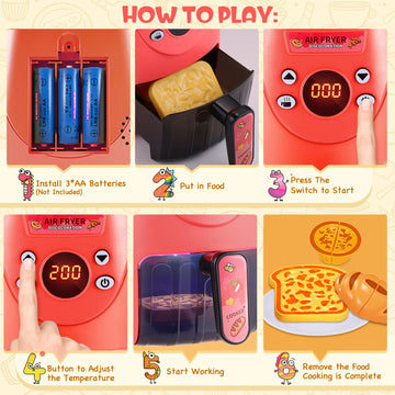 GAGAKU Toy Air Fryer Kids Play Kitchen Playset Accessories,Chefs Pretend Play Food Toys Oven with Light & Sound and Play Food Gr