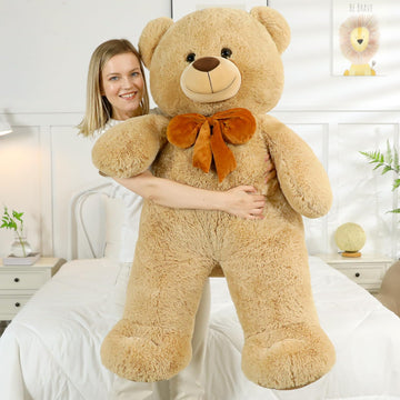 Morismos Giant Teddy Bear 4 Ft Stuffed Animal For Girlfriend,Cuddly Stuffed Big Bear Plush Toy For Valentines Gift,47 Inches Big Stuffed Animal Bear Christmas Baby Shower For Boyfriend,Wife,Children