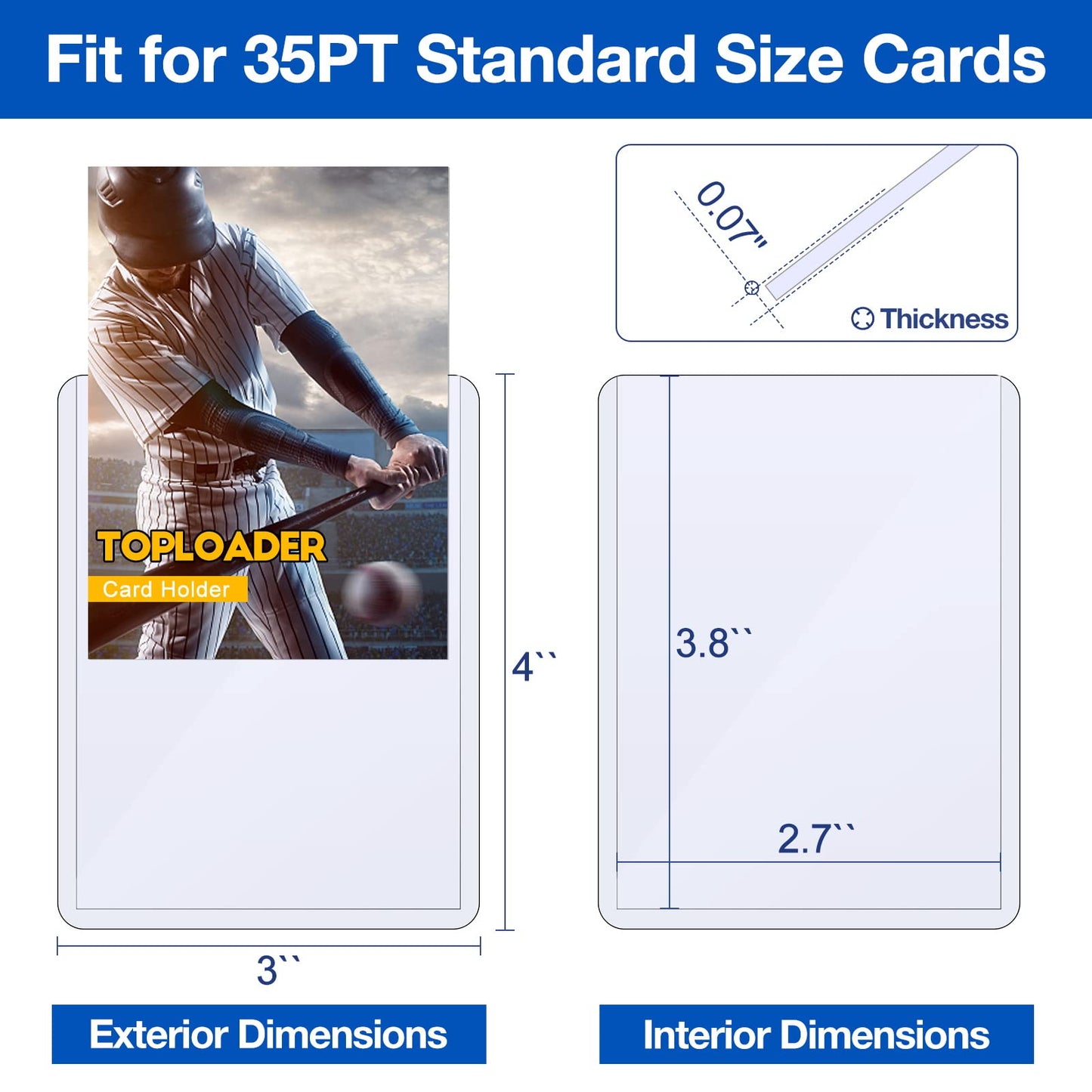 32 Count Topload Card Holder, Sooez 35Pt Topload Card Protector, 3' X 4' Hard Plastic Card Sleeves, Baseball Card Protector, Rigid Toploading Card Case For Collectible Trading Sports Cards