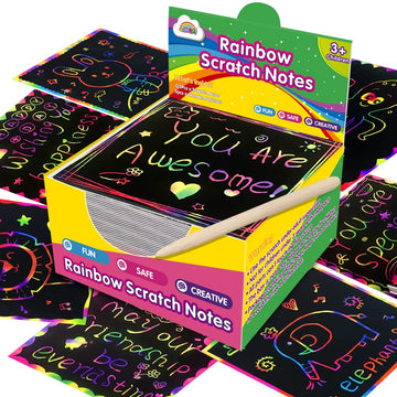 Zmlm Rainbow Scratch Art Paper Mini Notes Easter Basket Stuffers For Kids Teens Gifts Ages 4-8 Bulk Craft Supplies For Girls Boys Birthday Classroom Party Games Toy Stocking Stuffers