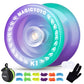 K1 Responsive Yoyo Pro, Trick Yo-Yo For Kids Beginners, Durable Plastic Yoyo With 12 Yo Yo Strings +2 Hubstacks + Yoyo Case Bag + Yo-Yo Glove (Green Purple)