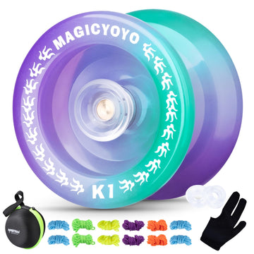 K1 Responsive Yoyo Pro, Trick Yo-Yo For Kids Beginners, Durable Plastic Yoyo With 12 Yo Yo Strings +2 Hubstacks + Yoyo Case Bag + Yo-Yo Glove (Green Purple)