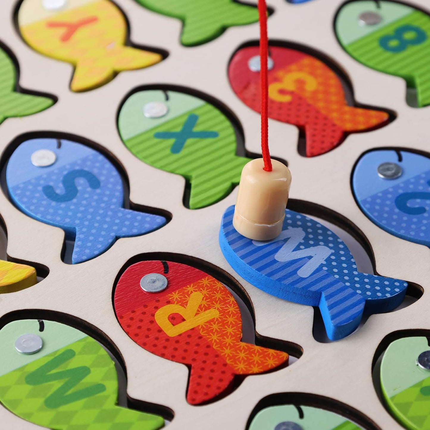 Amor Present Wooden Magnetic Fishing Toys For Toddlers, Alphabet Fish Catching Games Puzzle With Numbers And Letters, Montessori