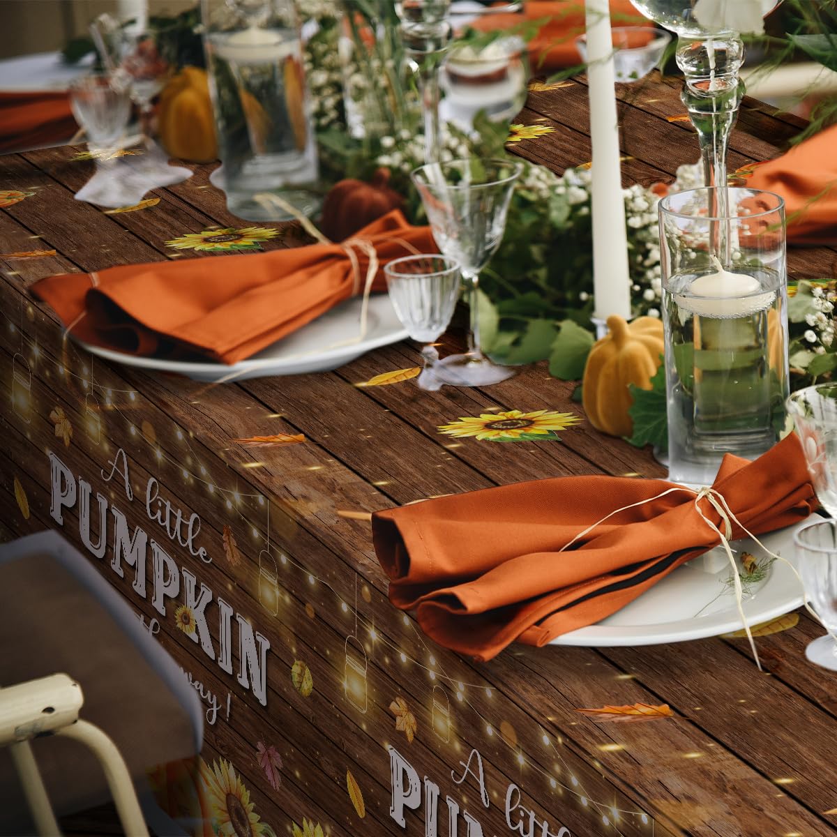 Little Pumpkin Baby Shower Decorations - 3Pcs A Little Pumpkin Is On The Way Tablecloth, Rustic Wood Fall Pumpkin Table Cover Fo