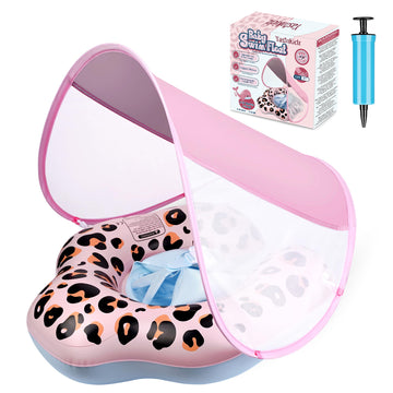 Yasinkidz Baby Pool Float, Leopard Toddler Pool Float Baby Float With Canopy, Infant Pool Floats For Kids 6-36 Months Leopard+(1