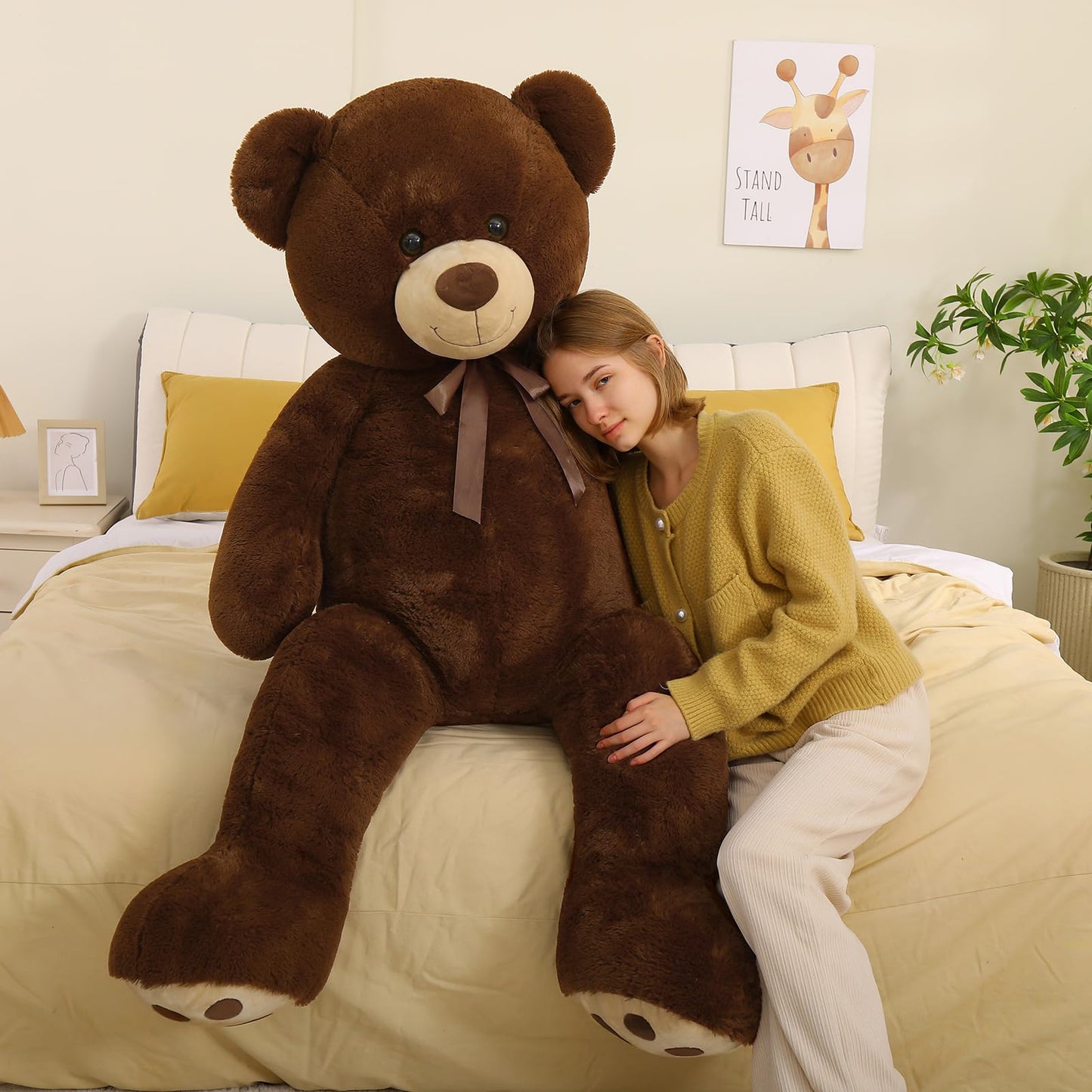 Tezituor Big Teddy Bear 5Ft, Fluffy Life Size Giant Stuffed Bear Baby Shower, Cute Embroidered Paws Teddy Bear Plush Gift For Kids, Girlfriend, Boyfriend, Valentines Day, Dark Brown