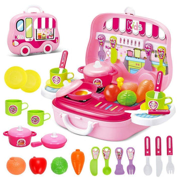 URM Enterprises 26 Pcs Pretend Play Little Chef Kitchen Cooking Set Portable Pretend Food Party Role Cooking Kitchen Play Set To