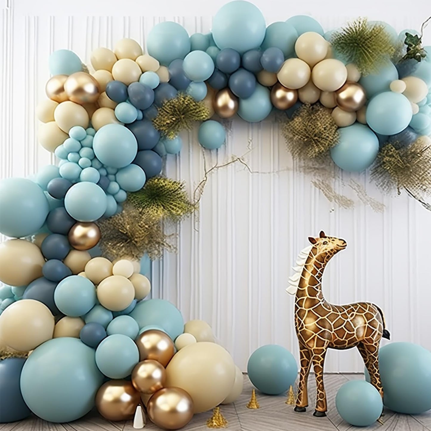 Partywoo Blue And Gold Balloons, 140 Pcs Boho Blue And Chrome Gold Balloons Different Sizes Pack Of 18 Inch 12 Inch 10 Inch 5 Inch For Balloon Garland Arch As Birthday Decorations, Party Decorations