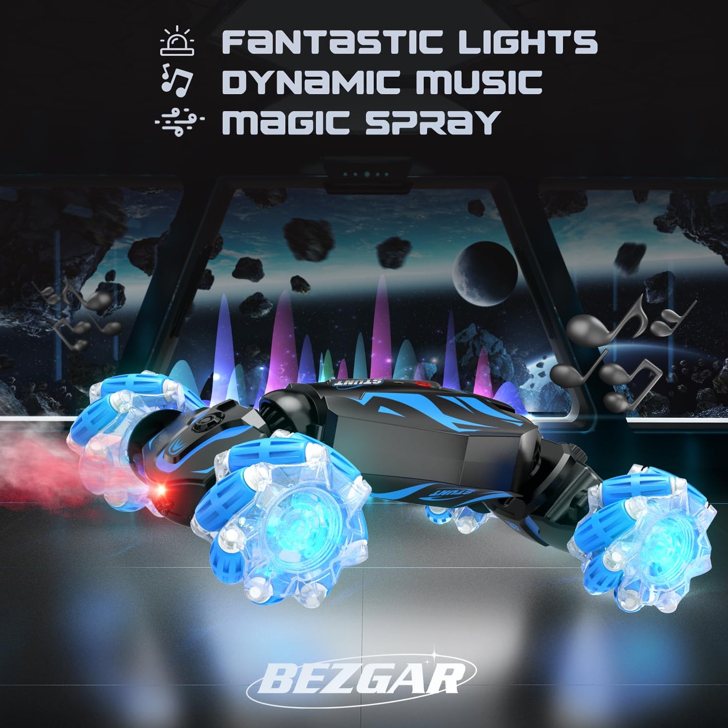 BEZGAR Remote Control Car - Gesture RC Car with Lighting, Sound & Smoke Effects, 2.4Ghz Hand Controlled RC Stunt Car for Kids, I