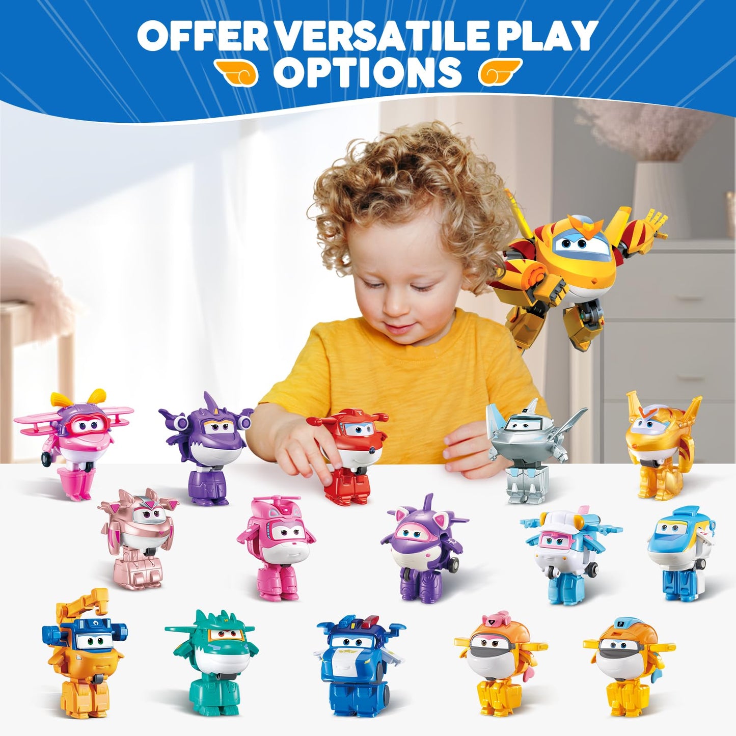 Super Wings Transformable Toys, 2 in Golden Boy Robot Transforming Action Figures, 2-in-1 Mode Robot Toys for Boys Girls 4-6 6-8