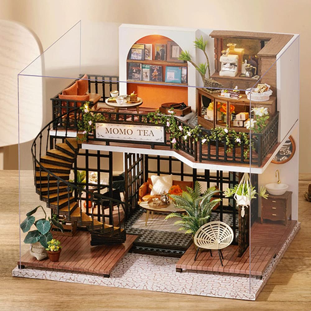 LannsoDIY Dollhouse Miniature Wooden Furniture Kit  Doll House Kit with Dust Proof Cover and Music Box  Mini Handmade Wooden Dollhouse Toys for mature-themed Gift (LV01)