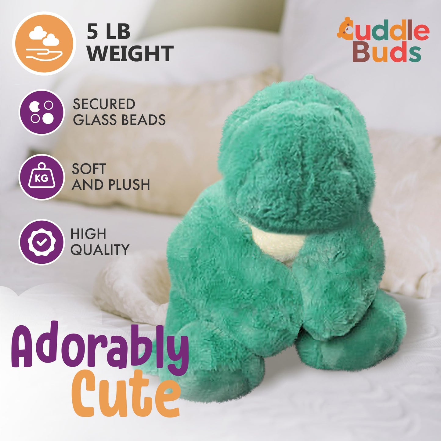 Cuddle Buds 5Lbs Weighted Dinosaur Stuffed Animal For Sensory Needs, 20'' Plush Dino, Weighted Stuffed Animals For Adults, Soft Dinosaur Toy