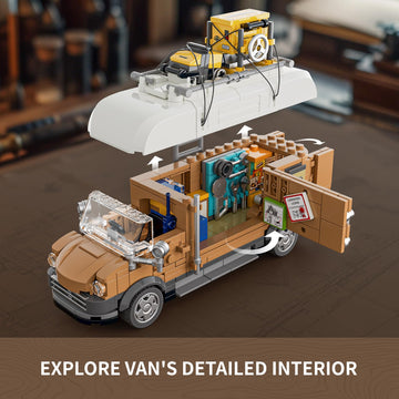 Funwhole Carpentry Van Lighting Building-Bricks Set - Farm Woodworker Car Collectible Display Set 496 Pcs For Adults And Teen