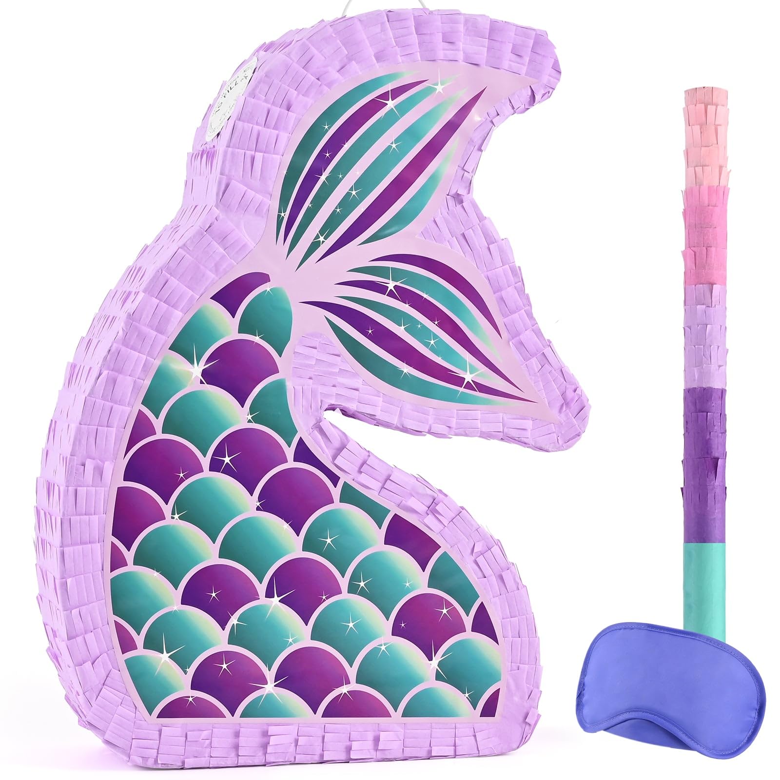 Wernnsai Mermaid Piñata - Mermaid Party Supplies Piñata Bundle With Blindfold And Bat For Girls Kids Ocean Theme Birthday Party Game Carnival Activity Decorations (16.7' X 12.2' X 3.1')