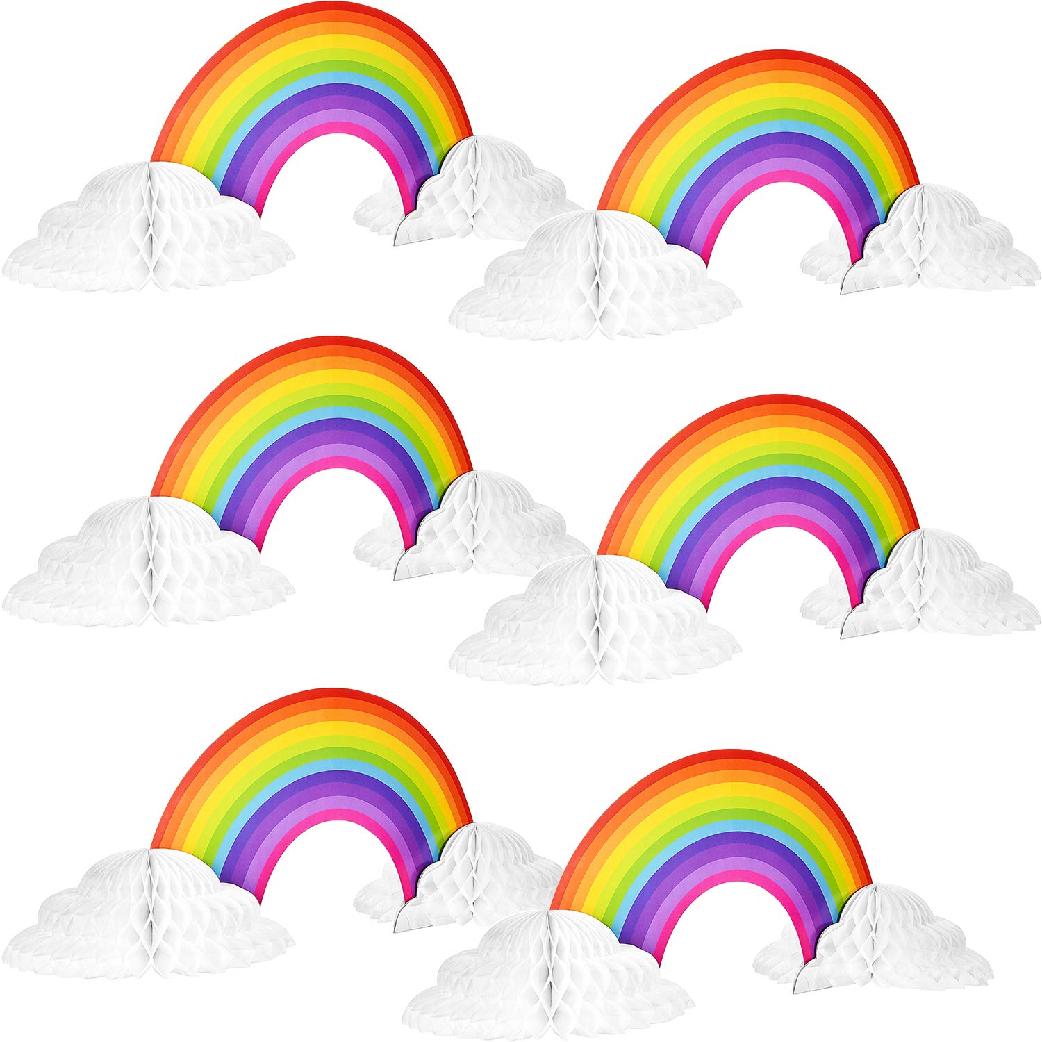 Willbond Rainbow Honeycomb Paper Centerpiece Rainbow Cloud No Crease Converting Centerpieces For Christmas Birthday Party Tables Decoration(6 Pieces)