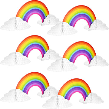 Willbond Rainbow Honeycomb Paper Centerpiece Rainbow Cloud No Crease Converting Centerpieces For Christmas Birthday Party Tables Decoration(6 Pieces)