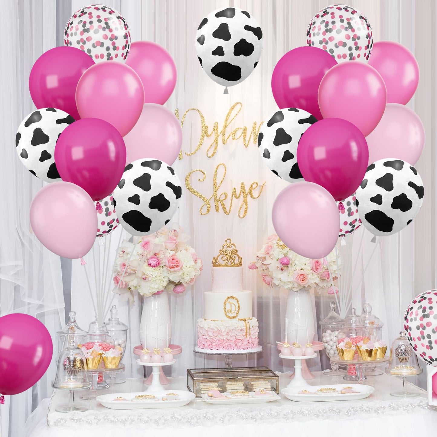Cow Balloons, 12 Inch Pink Cow Print Balloon Hot Pink Pastel Pink Confetti Pink Helium Latex Balloons For Birthday, Girls, Cow P