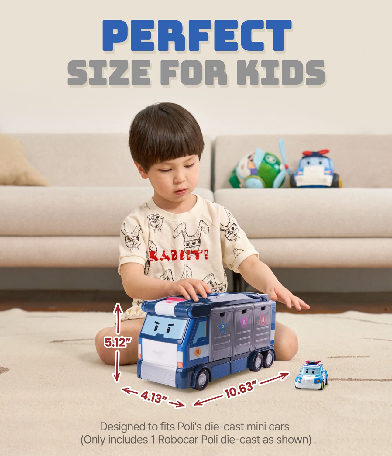 Robocar Poli Mobile Headquarters 3-in-1 Police HQ Trailer Truck Toy with Vehicle Launchers & Die-Cast Car, Ages 3+, Model 83377